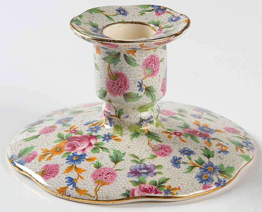 Old Cottage Chintz (Pre 1960, Cream) Single Light Candlestick by Royal Winton-1