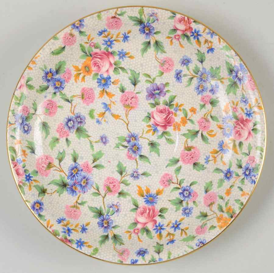 Old Cottage Chintz (Pre 1960, Cream) Saucer for Flat Cup by Royal Winton-1