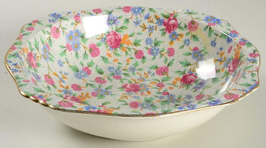 Old Cottage Chintz (Pre 1960, Cream) 8" Round Vegetable Bowl by Royal Winton-1
