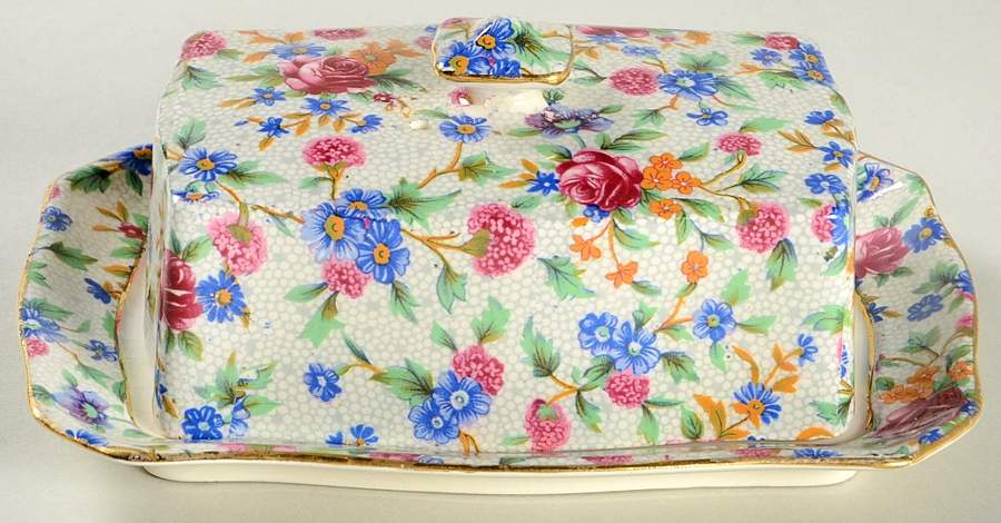 Old Cottage Chintz (Pre 1960, Cream) 1/4 Lb Covered Butter by Royal Winton-1
