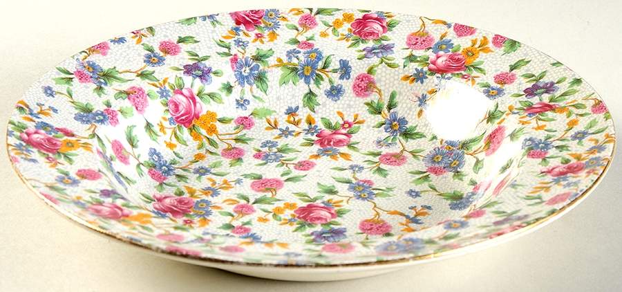 Old Cottage Chintz (Pre 1960, Cream) Rim Soup Bowl by Royal Winton-1