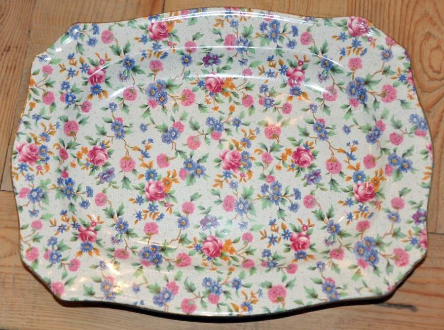 Old Cottage Chintz (Pre 1960, Cream) 11" Rectangular Serving Platter by Royal Winton-1