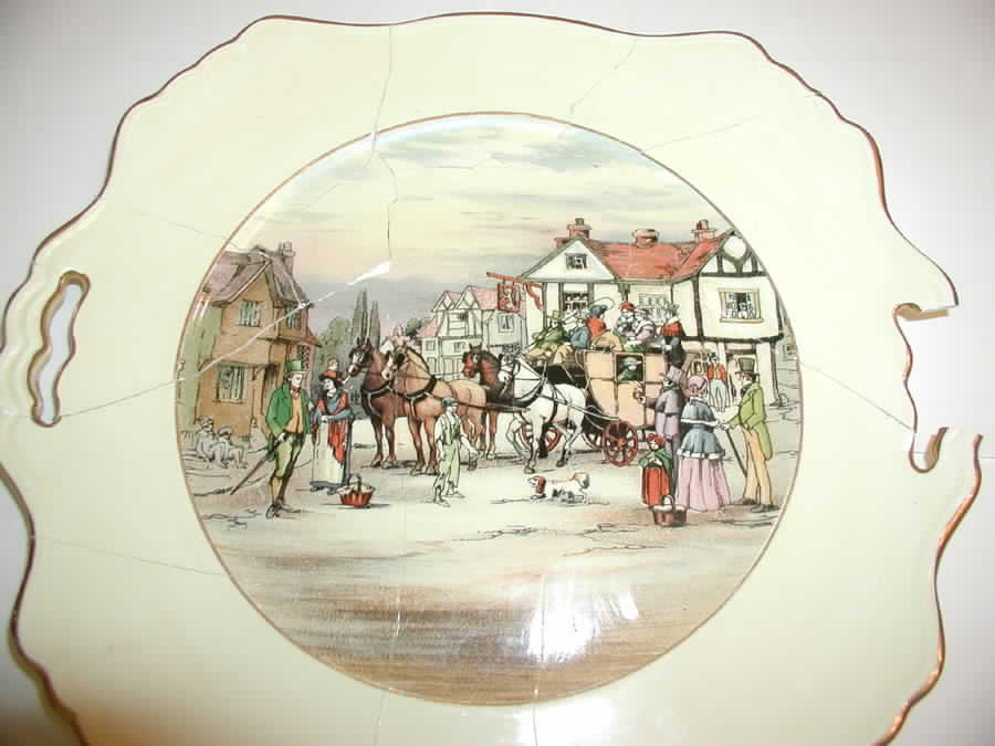 Old English Coaching Scenes Handled Cake Plate by Royal Winton-1