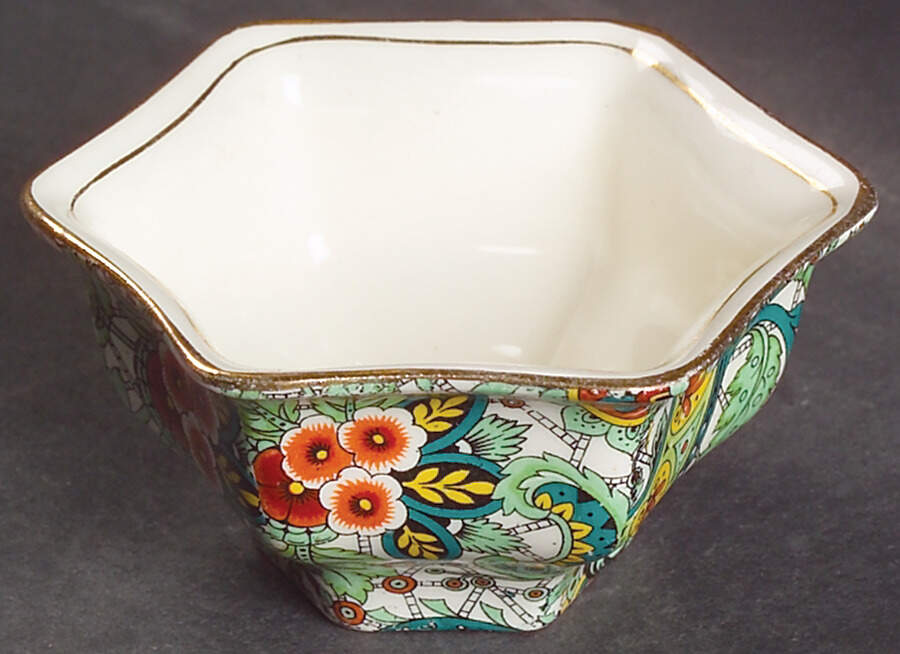 Paisley Green Hector Shape Open Sugar Bowl by Royal Winton-1