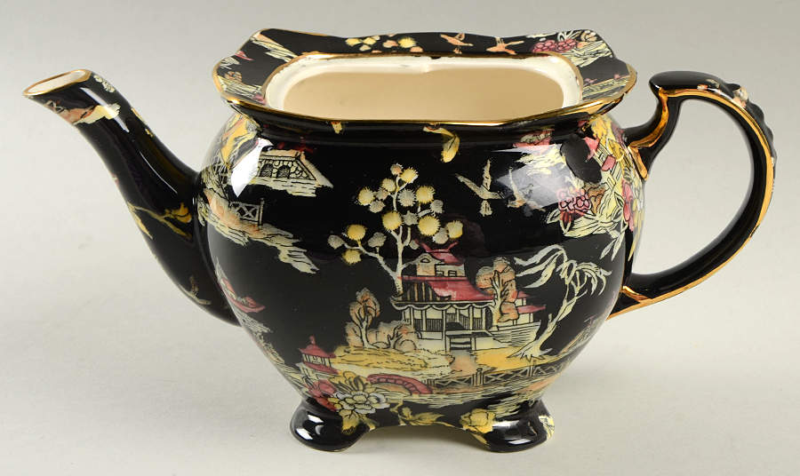 Pekin Black (Gold Trim) Early Athena Teapot No Lid by Royal Winton-1