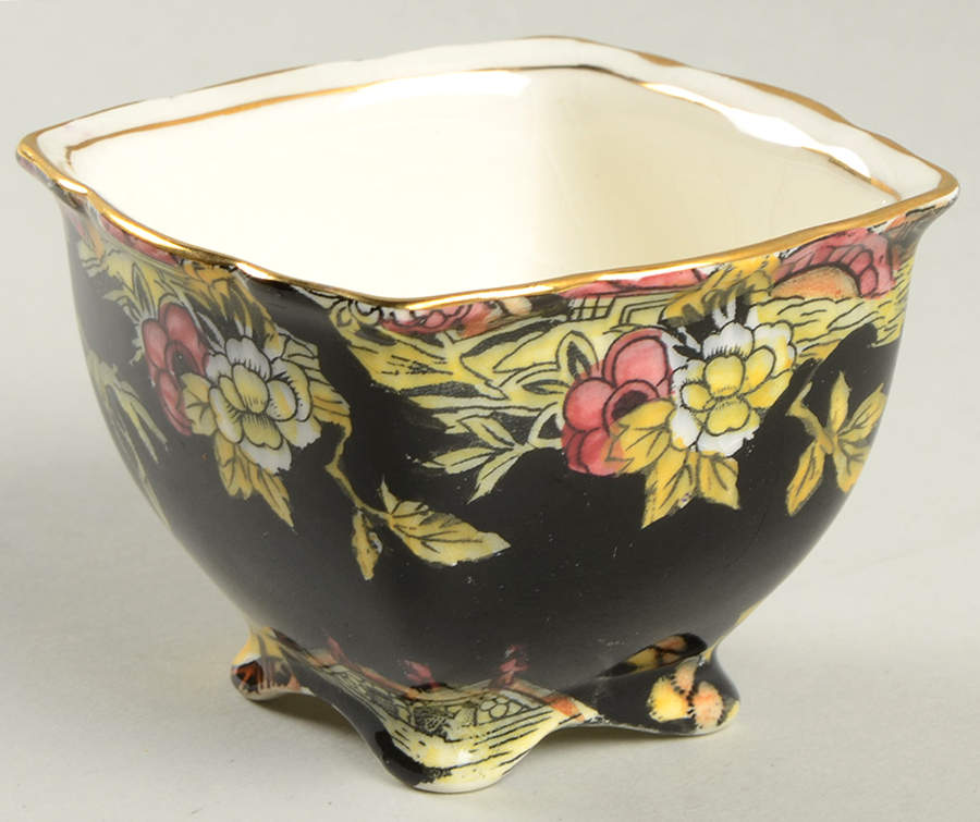 Pekin Black (Gold Trim) Athena Open Sugar Bowl (Early) by Royal Winton-1