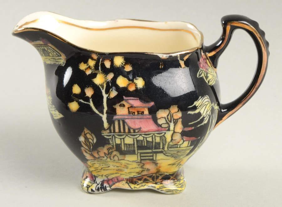 Pekin Black (Gold Trim) (Later) Athena Creamer by Royal Winton-1