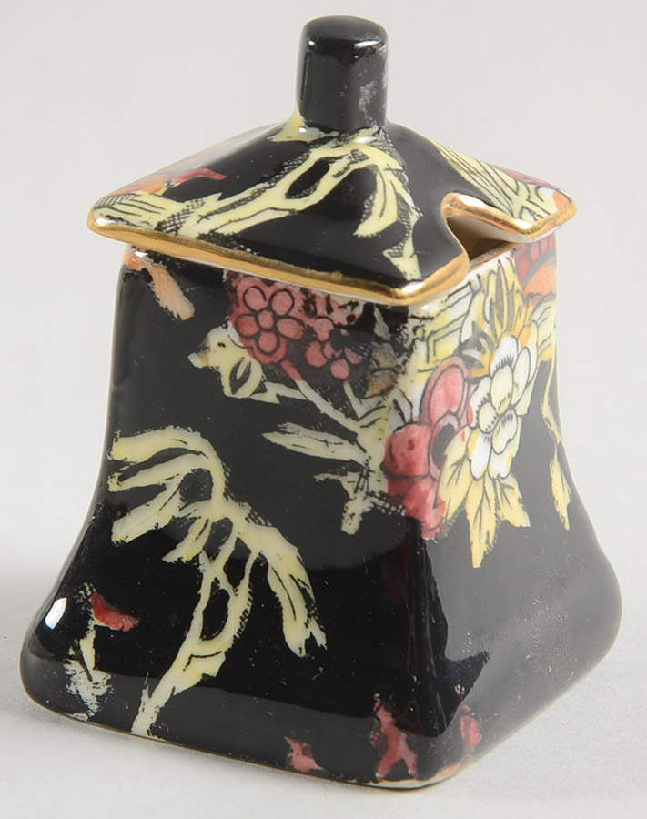 Pekin Black (Gold Trim) Mustard Jar & Lid by Royal Winton-1