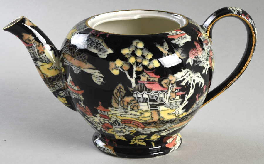 Pekin Black (Gold Trim) 3 Cup Albans Teapot No Lid by Royal Winton-1