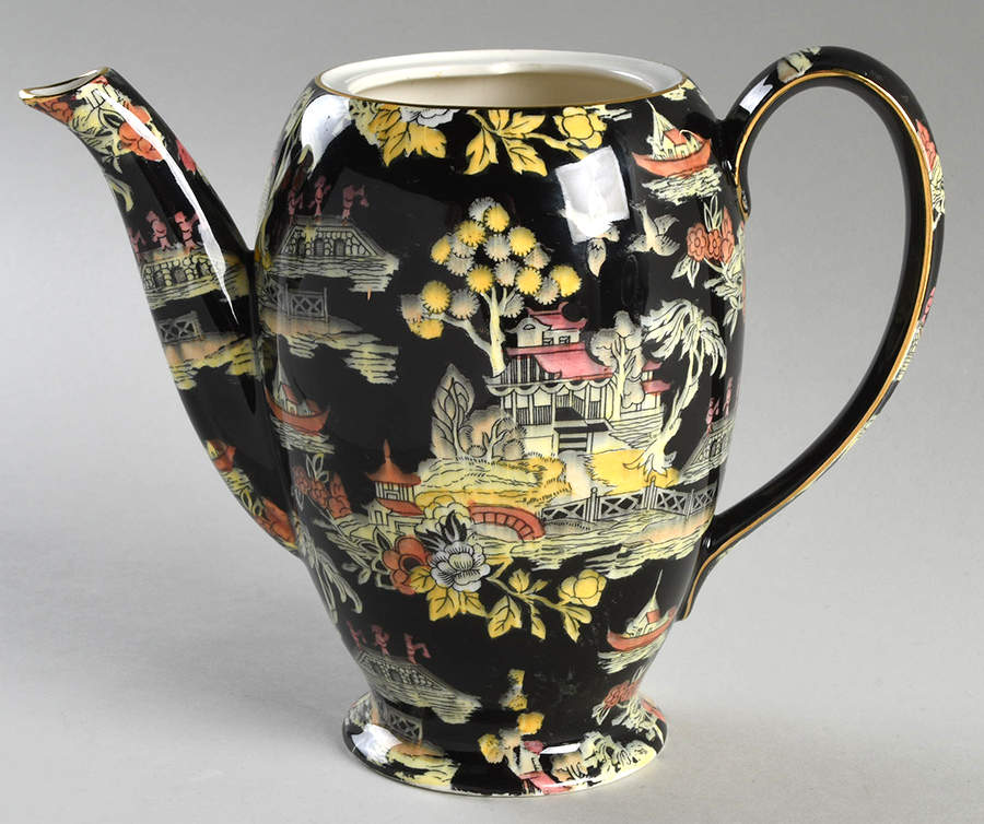 Pekin Black (Gold Trim) Albans Coffee Pot No Lid by Royal Winton-1