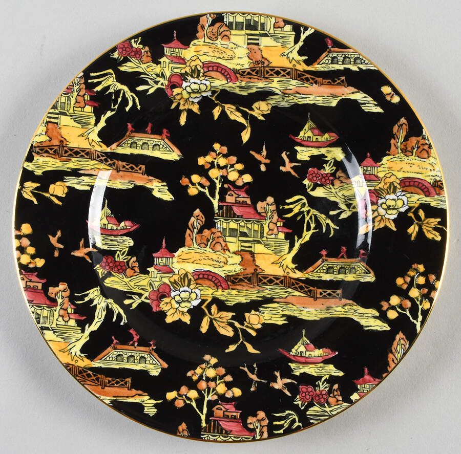 Pekin Black (Gold Trim) Luncheon Plate by Royal Winton-1