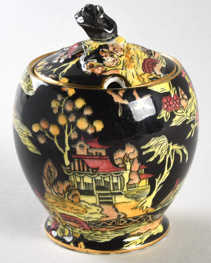 Pekin Black (Gold Trim) Jam/Jelly & Lid by Royal Winton-1