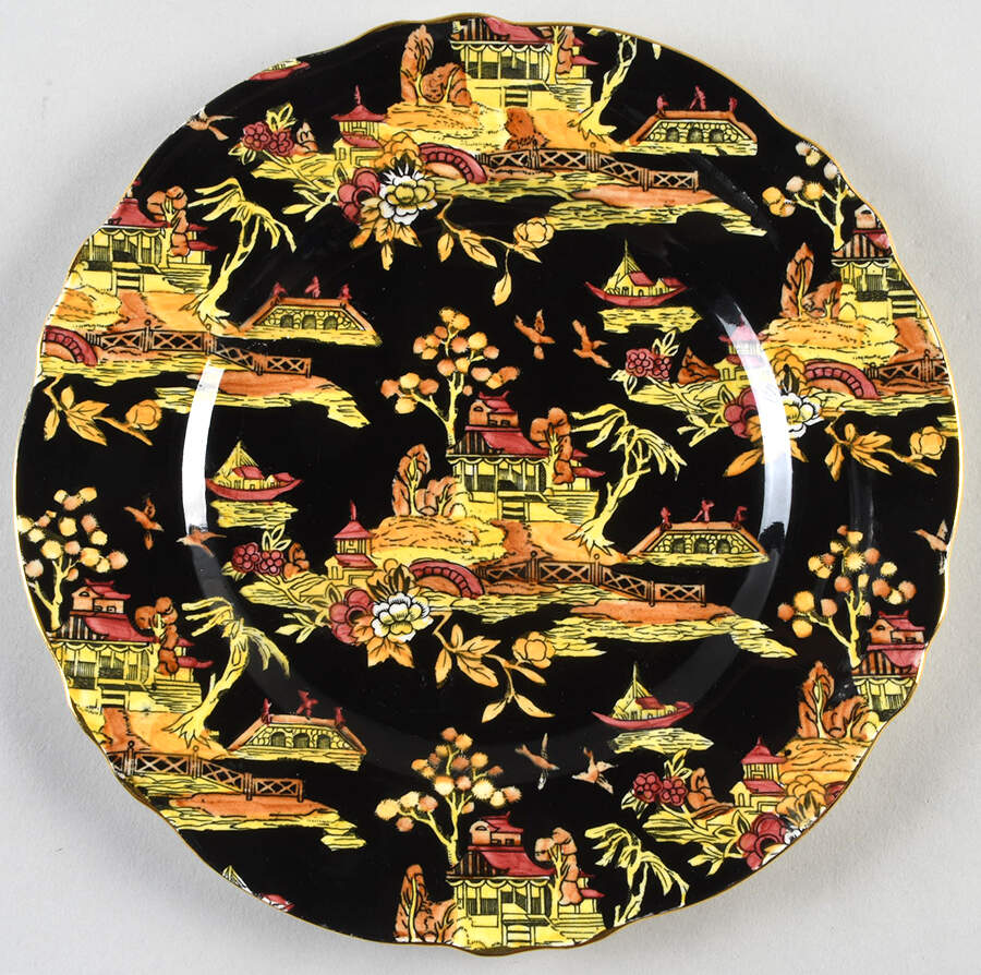 Pekin Black (Gold Trim) Dinner Plate by Royal Winton-1