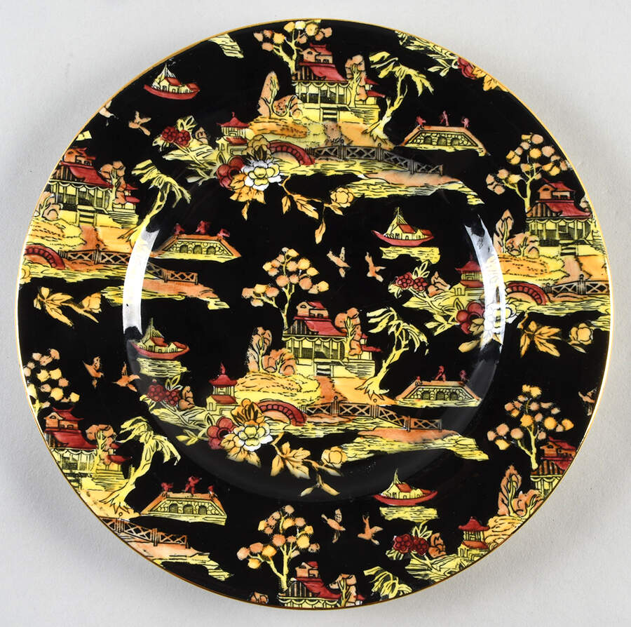Pekin Black (Gold Trim) Dinner Plate by Royal Winton-1