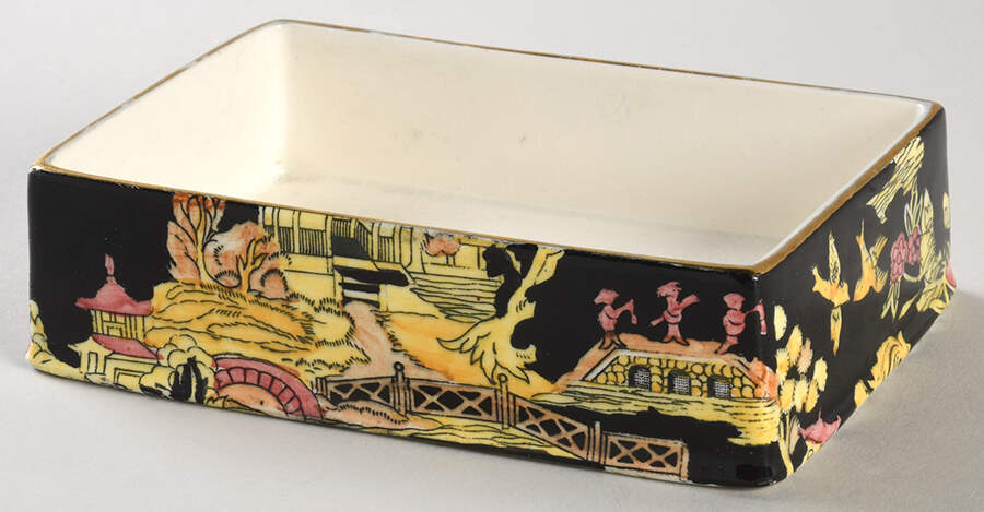 Pekin Black (Gold Trim) Candy Box No Lid by Royal Winton-1