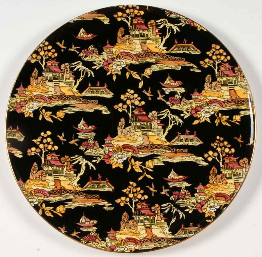 Pekin Black (Gold Trim) Cake Plate by Royal Winton-1