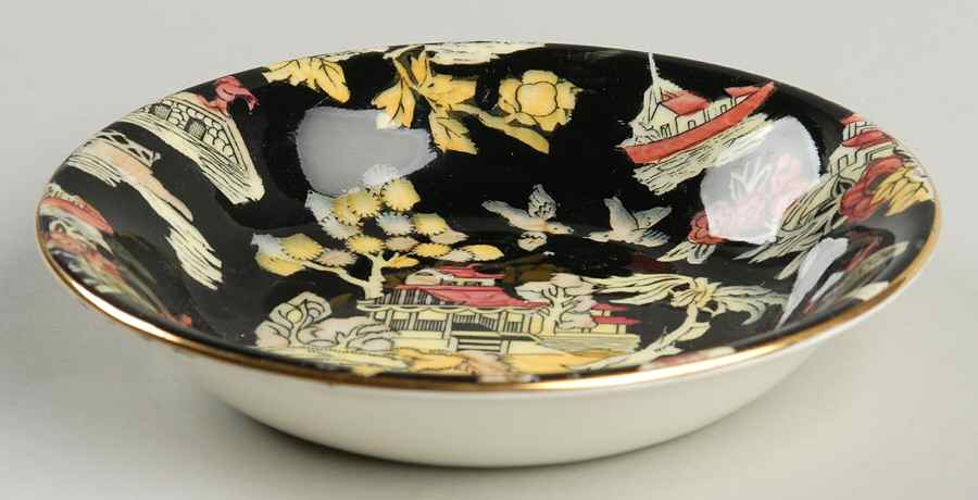 Pekin Black (Gold Trim) Fruit/Dessert (Sauce) Bowl by Royal Winton-1