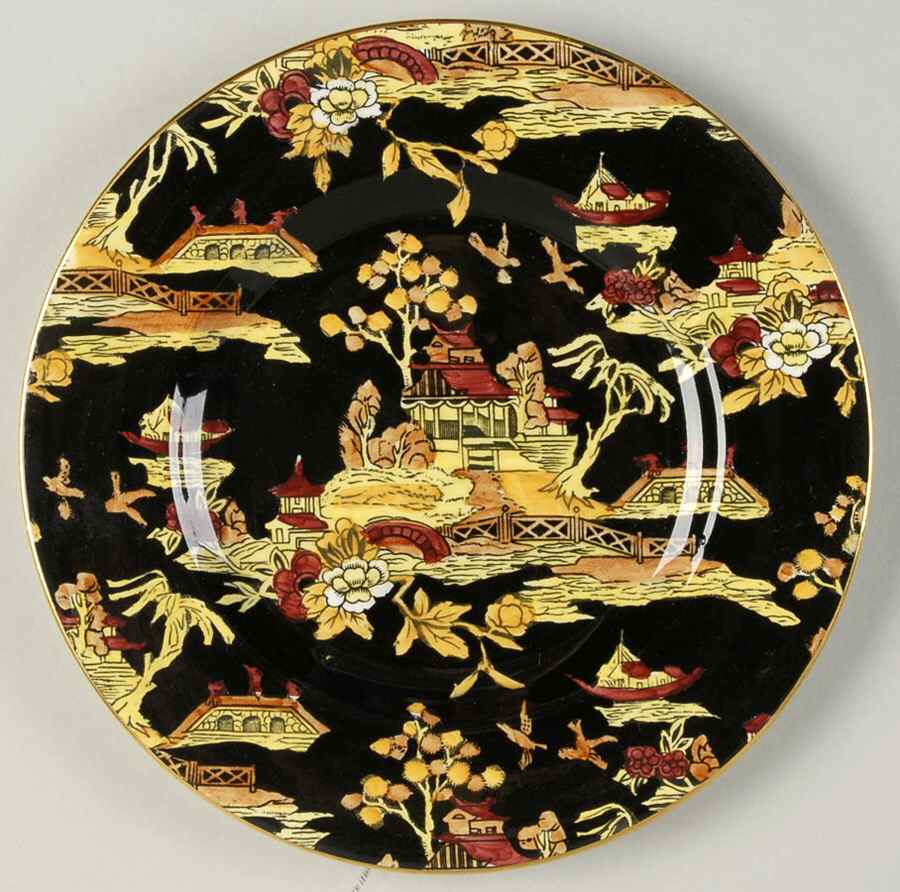 Pekin Black (Gold Trim) Salad Plate by Royal Winton-1