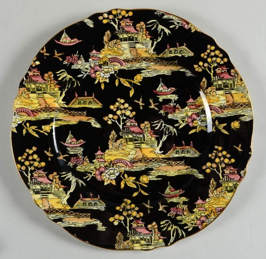 Pekin Black (Gold Trim) Dinner Plate by Royal Winton-1