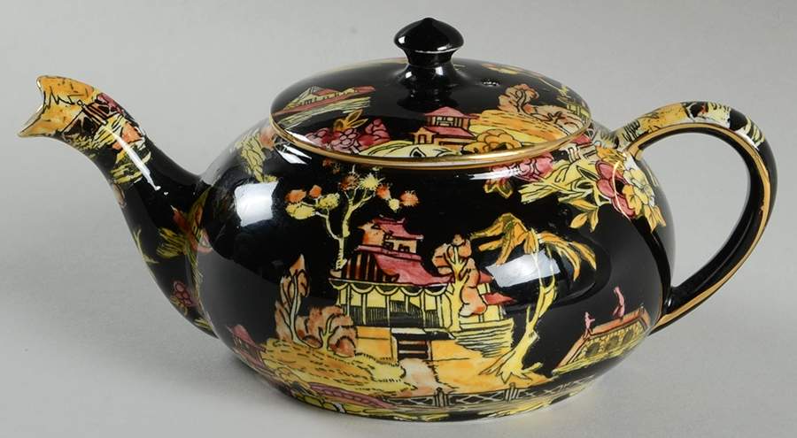 Pekin Black (Gold Trim) Mini Stacking Teapot & Lid by Royal Winton-1