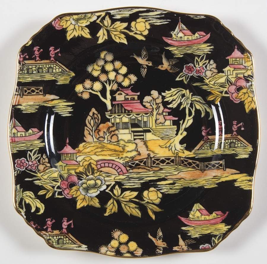 Pekin Black (Gold Trim) Square Bread & Butter Plate by Royal Winton-1
