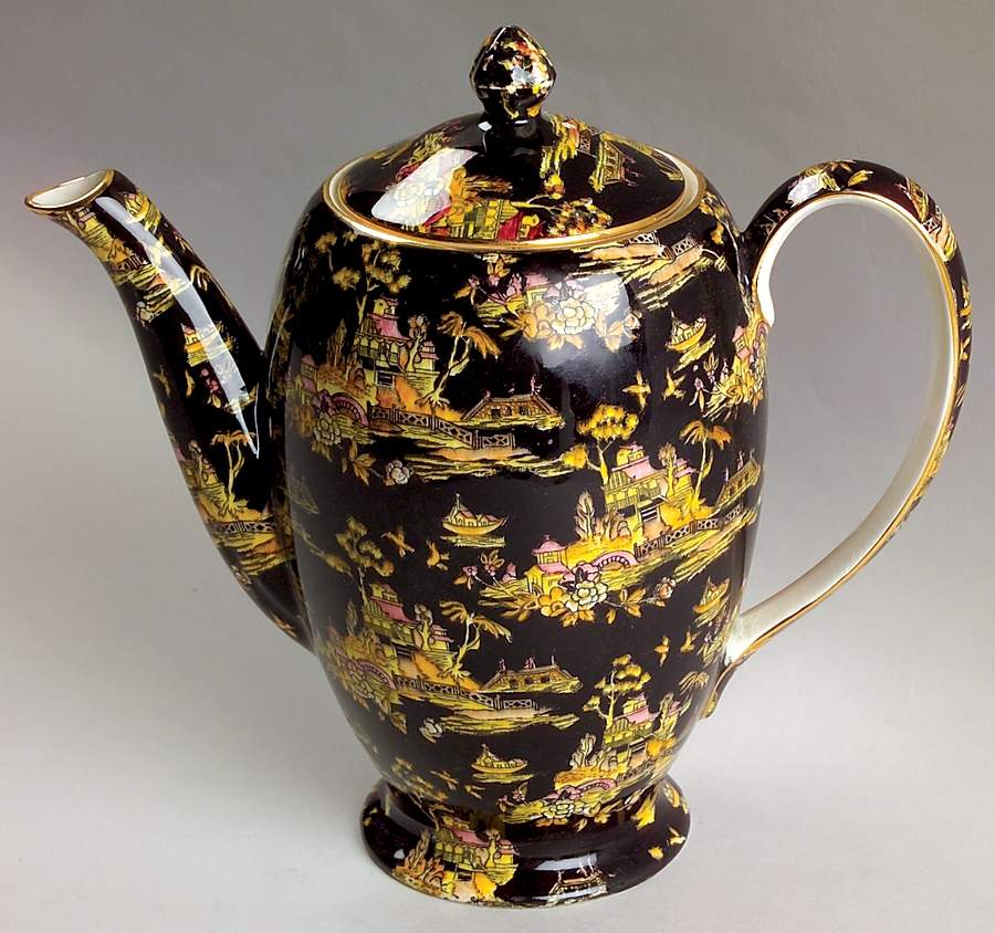 Pekin Black (Gold Trim) Albans Shape Coffee Pot & Lid by Royal Winton-1