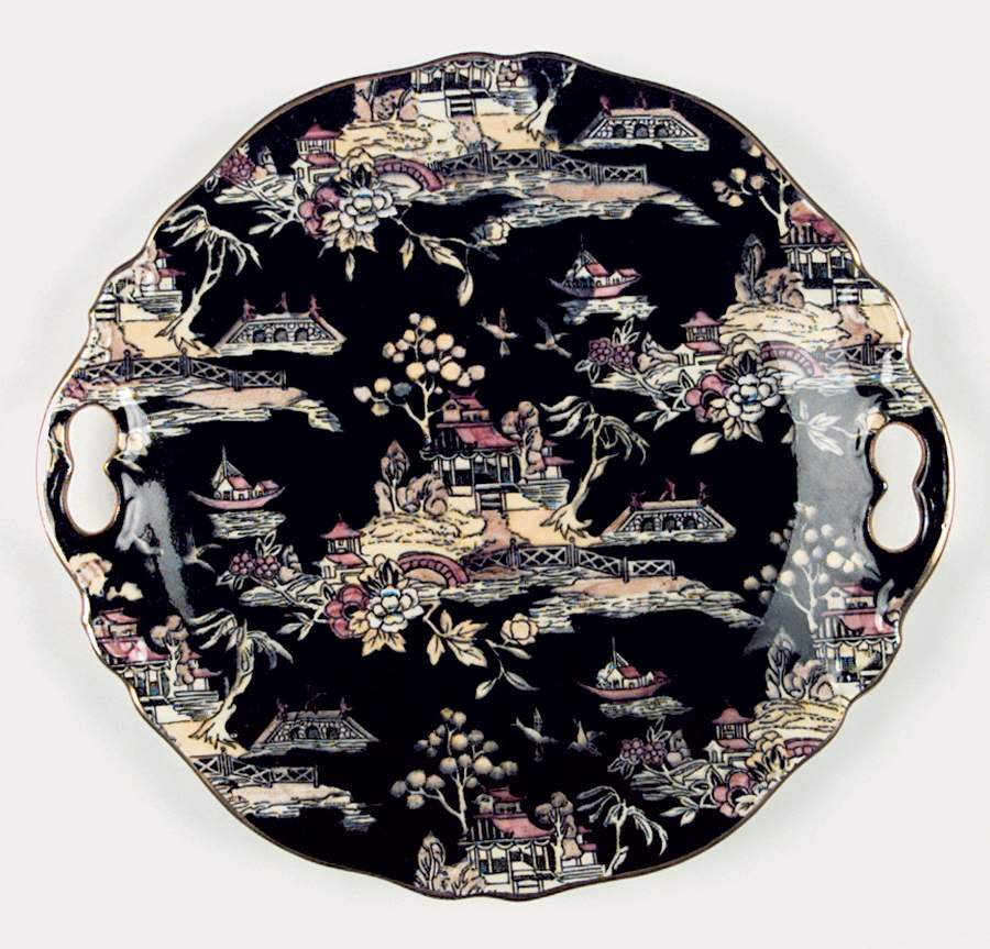 Pekin Black (Gold Trim) Handled Cake Plate by Royal Winton-1