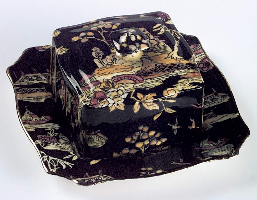 Pekin Black (Gold Trim) Square Covered Butter by Royal Winton-1