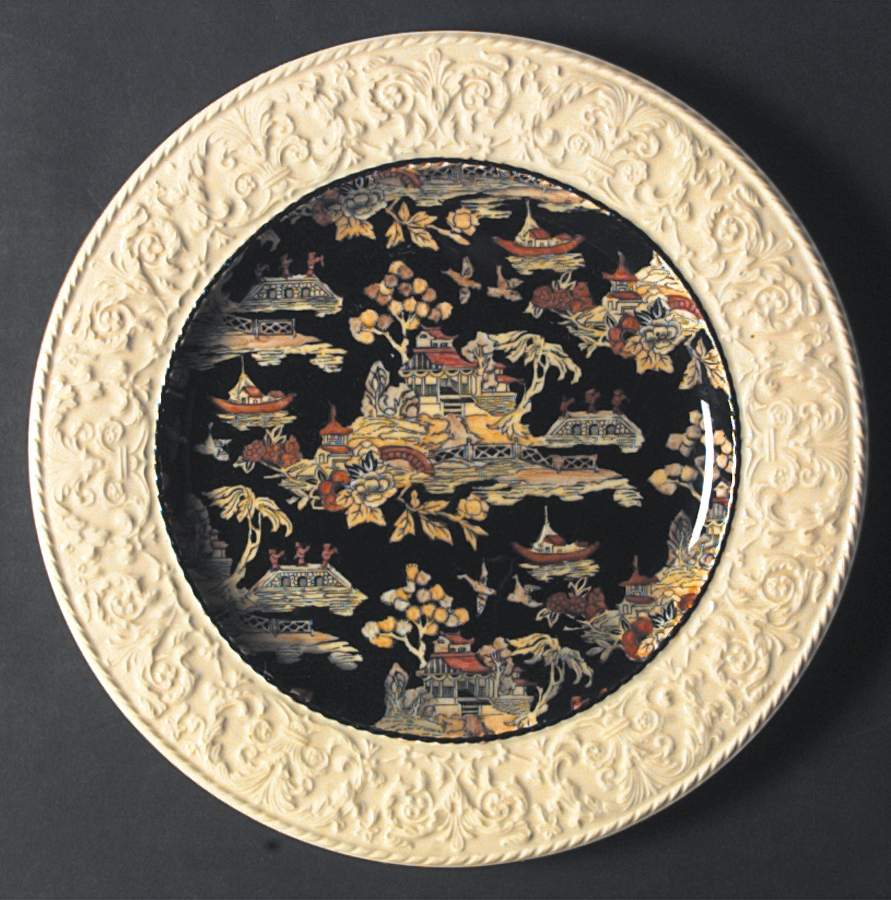 Pekin Black (Gold Trim) Dinner Plate wWedgwood Border by Royal Winton-1