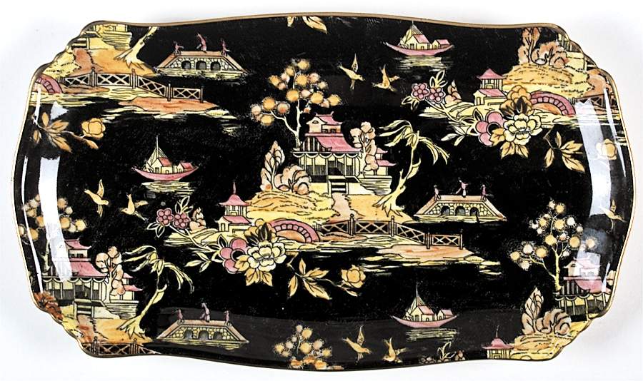 Pekin Black (Gold Trim) Small Sandwich Tray by Royal Winton-1