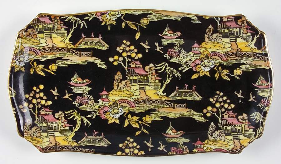 Pekin Black (Gold Trim) Large Sandwich Tray by Royal Winton-1