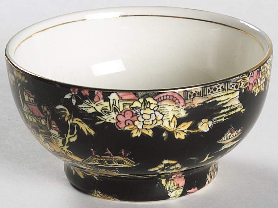 Pekin Black (Gold Trim) Albans Shape Open Sugar Bowl by Royal Winton-1