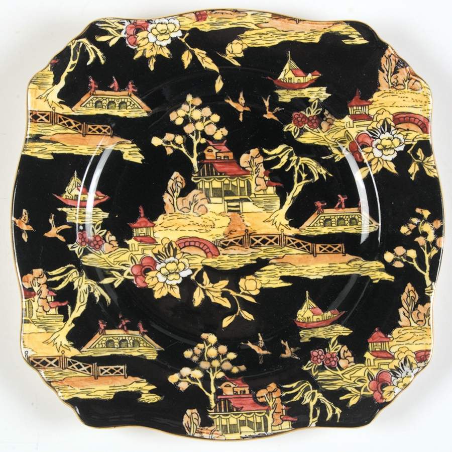 Pekin Black (Gold Trim) Square Salad Plate by Royal Winton-1