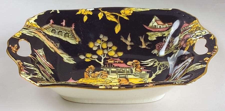 Pekin Black (Gold Trim) 6" Square Nut Dish by Royal Winton-1