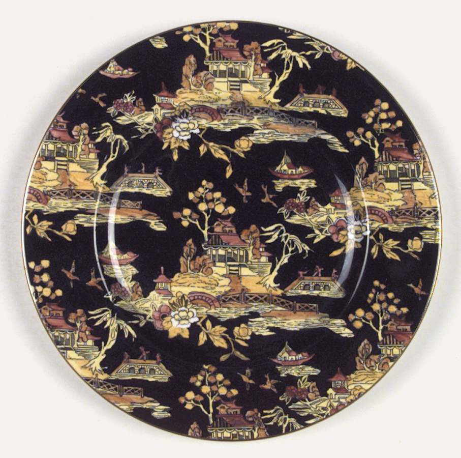 Pekin Black (Gold Trim) Dinner Plate by Royal Winton-1