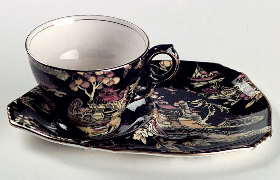 Pekin Black (Gold Trim) Dessert Plate & Cup Set by Royal Winton-1