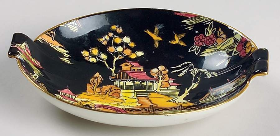 Pekin Black (Gold Trim) Small Sweet Meat Dish by Royal Winton-1