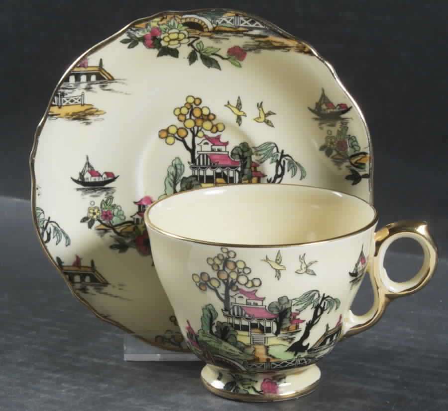 Pekin Cream Footed Cup & Saucer Set by Royal Winton-1