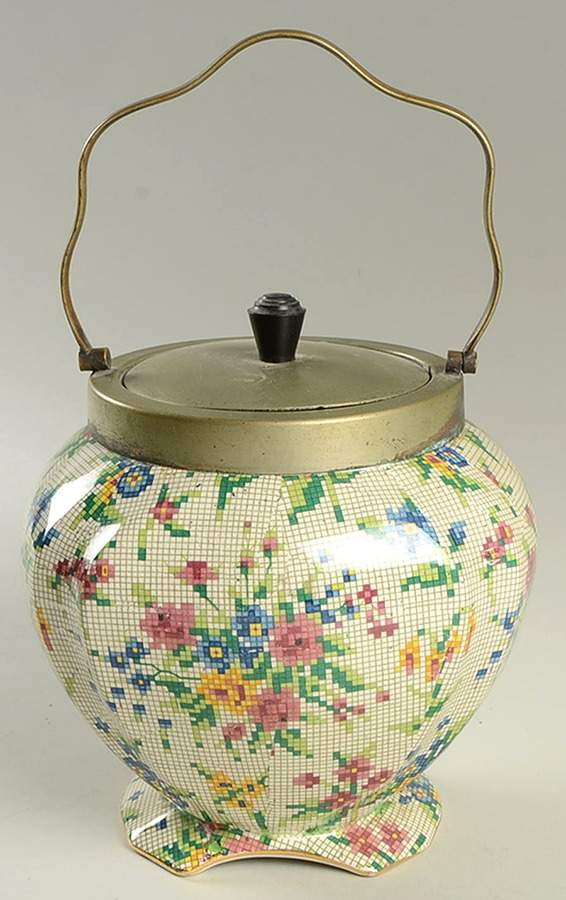 Queen Anne Biscuit Barrel & Metal Lid by Royal Winton-1