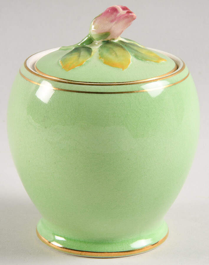 Rosebud Green (Green Background) Sugar Bowl & Lid by Royal Winton-1