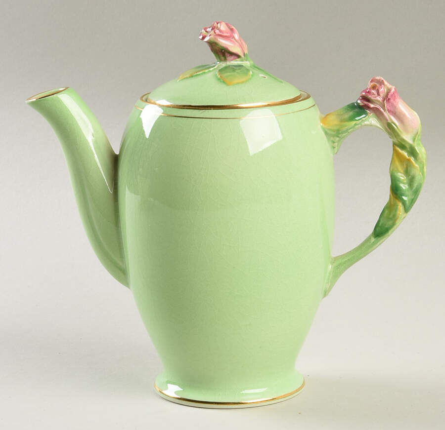 Rosebud Green (Green Background) Individual Coffee Pot & Lid by Royal Winton-1