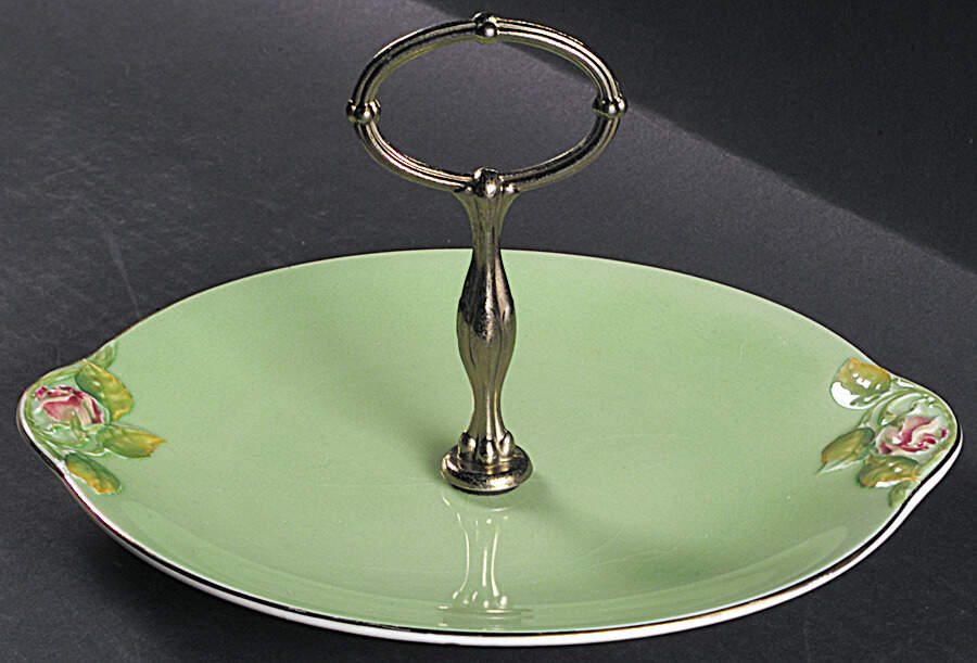 Rosebud Green (Green Background) Round Serving Plate with Handle (LP) by Royal Winton-1