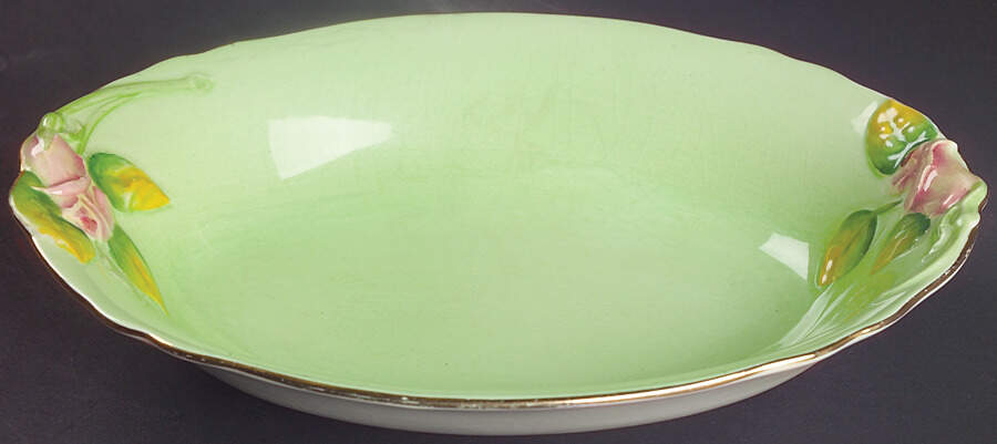 Rosebud Green (Green Background) 9" Oval Vegetable Bowl by Royal Winton-1