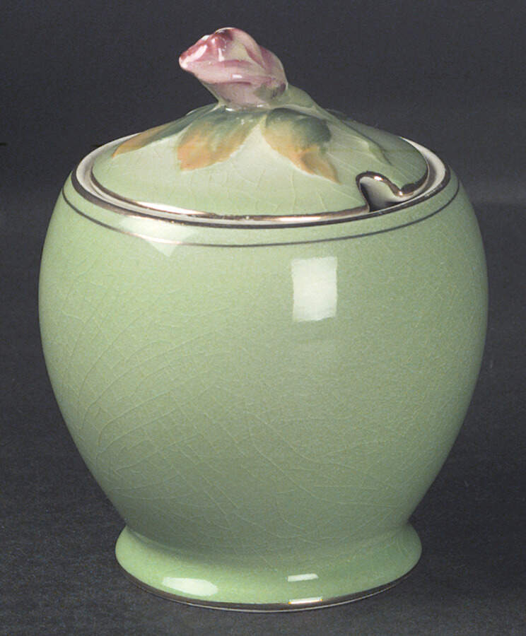 Rosebud Green (Green Background) Jam/Jelly & Lid by Royal Winton-1