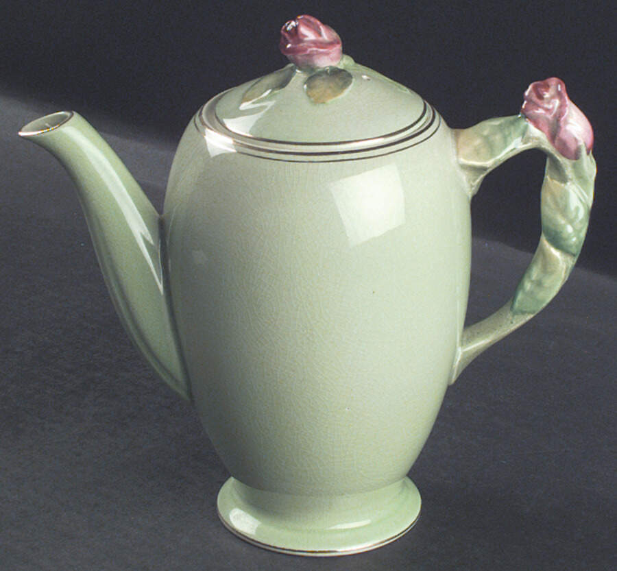 Rosebud Green (Green Background) Coffee Pot & Lid by Royal Winton-1