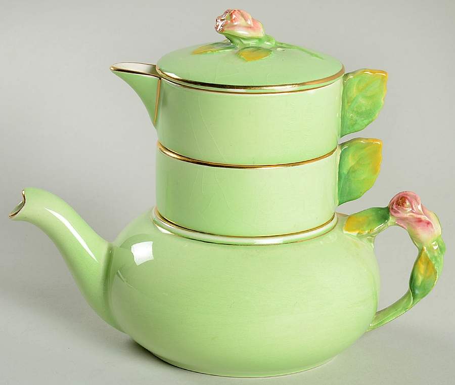 Rosebud Green (Green Background) Mini Teapot Stacking Set (Creamer, Sugar) by Royal Winton-1