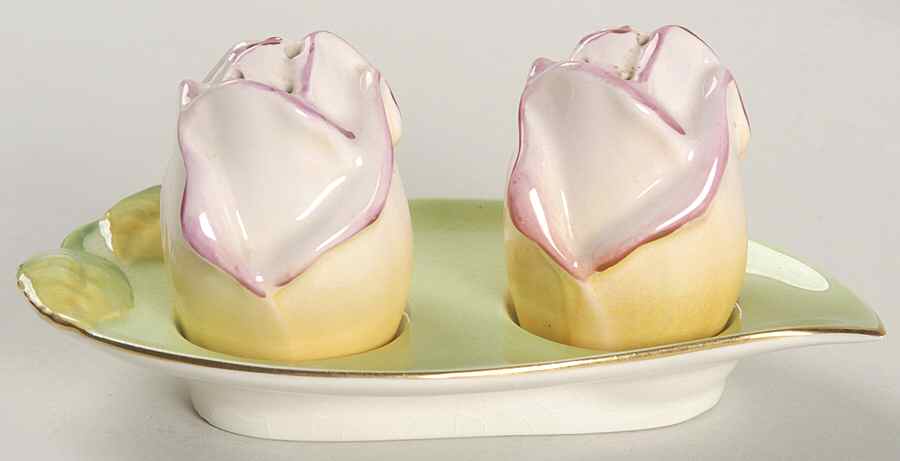 Rosebud Green (Green Background) (3 Pc) Salt & Pepper Tray Set by Royal Winton-1