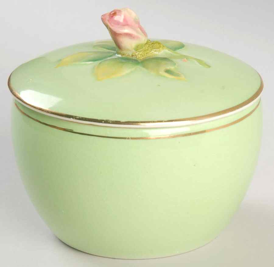 Rosebud Green (Green Background) Sugar Bowl & Lid by Royal Winton-1