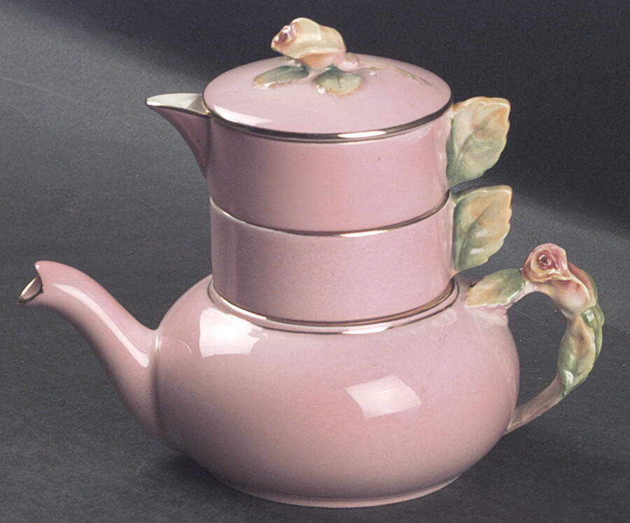 Rosebud Pink (Pink Background) Mini Teapot Stacking Set (Creamer, Sugar) by Royal Winton-1