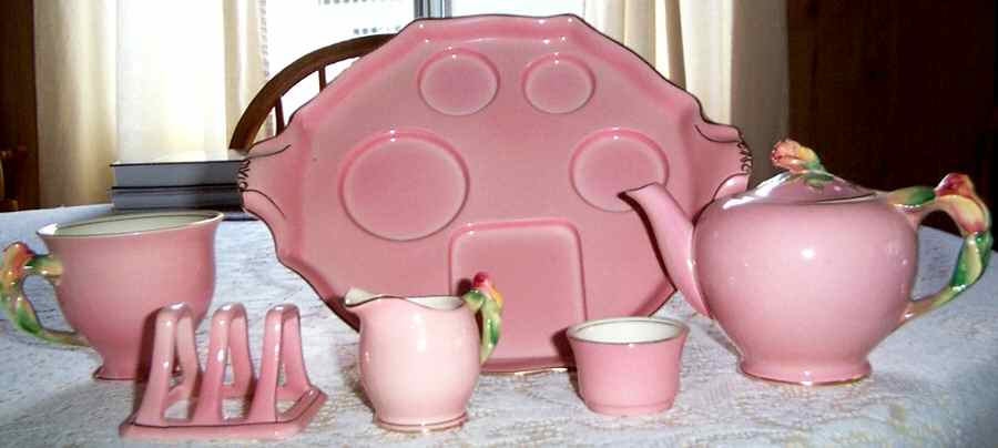 Rosebud Pink (Pink Background) 6-Piece Breakfast Set (Footed Cup) by Royal Winton-1